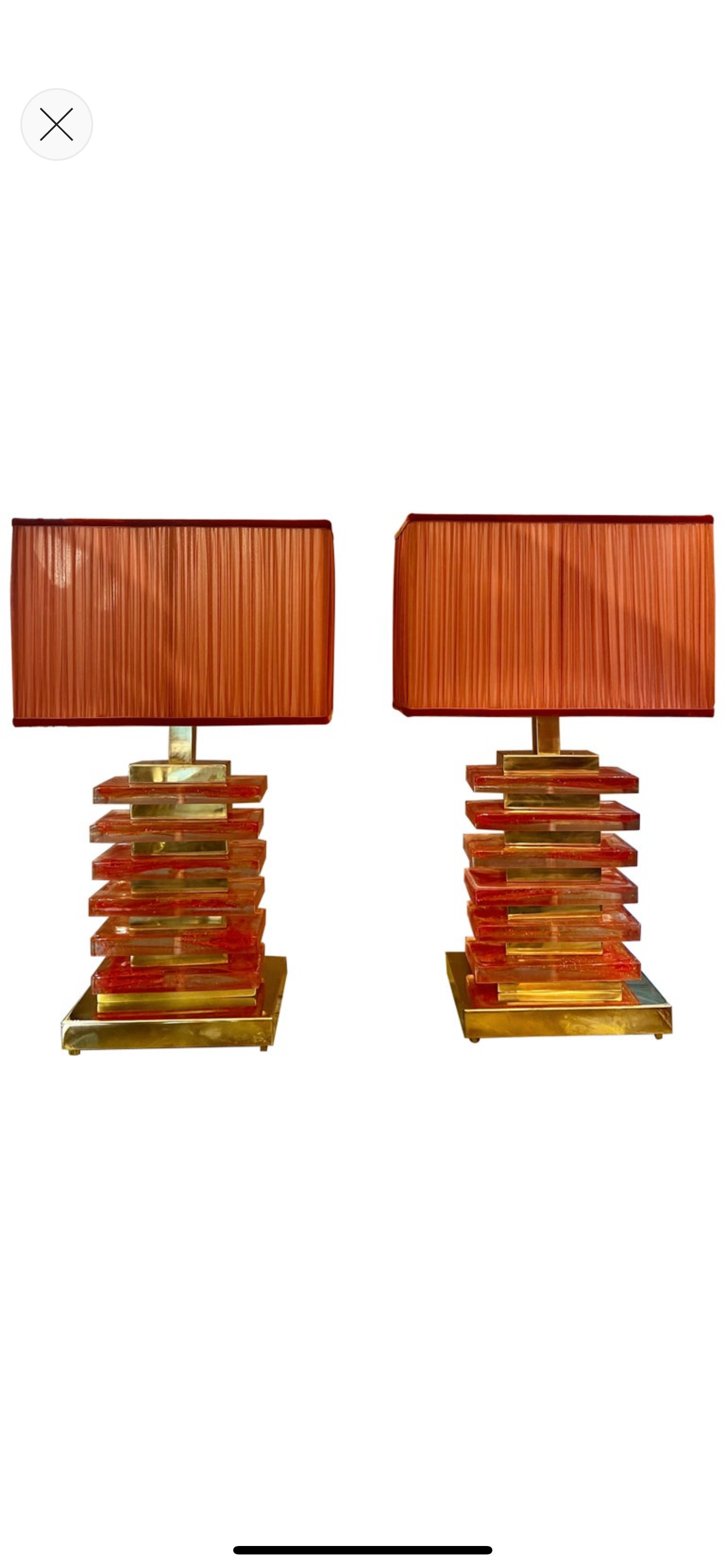 Pair of Orange Murano Table lamps with our matching lampshades, 1970