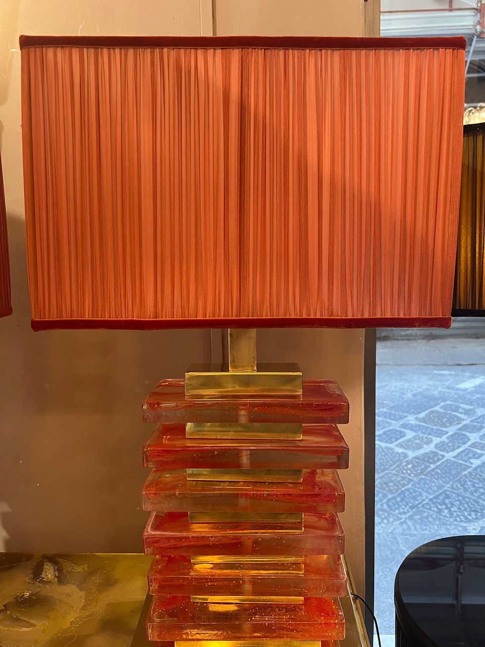 Miniatura: Pair of Orange Murano Table lamps with our matching lampshades, 1970