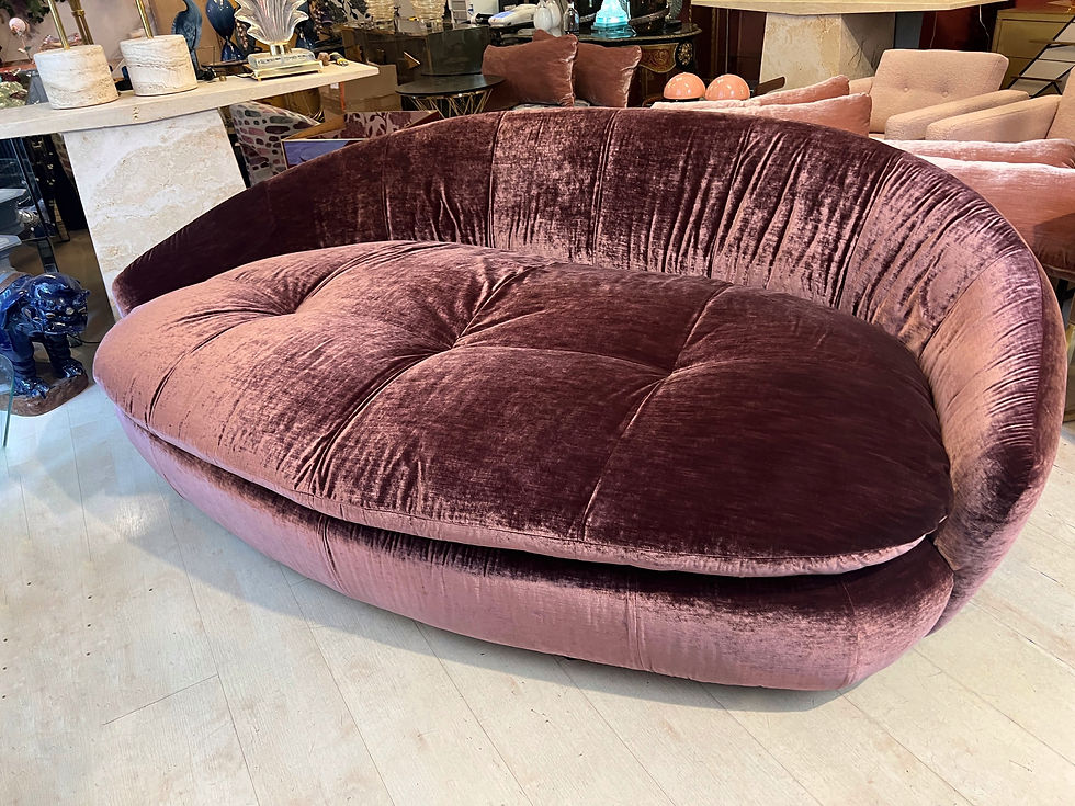 Miniatura: Hollywood Regency Big Oval Sofa, Newly Upholstered in Pink Tones Changing Velvet