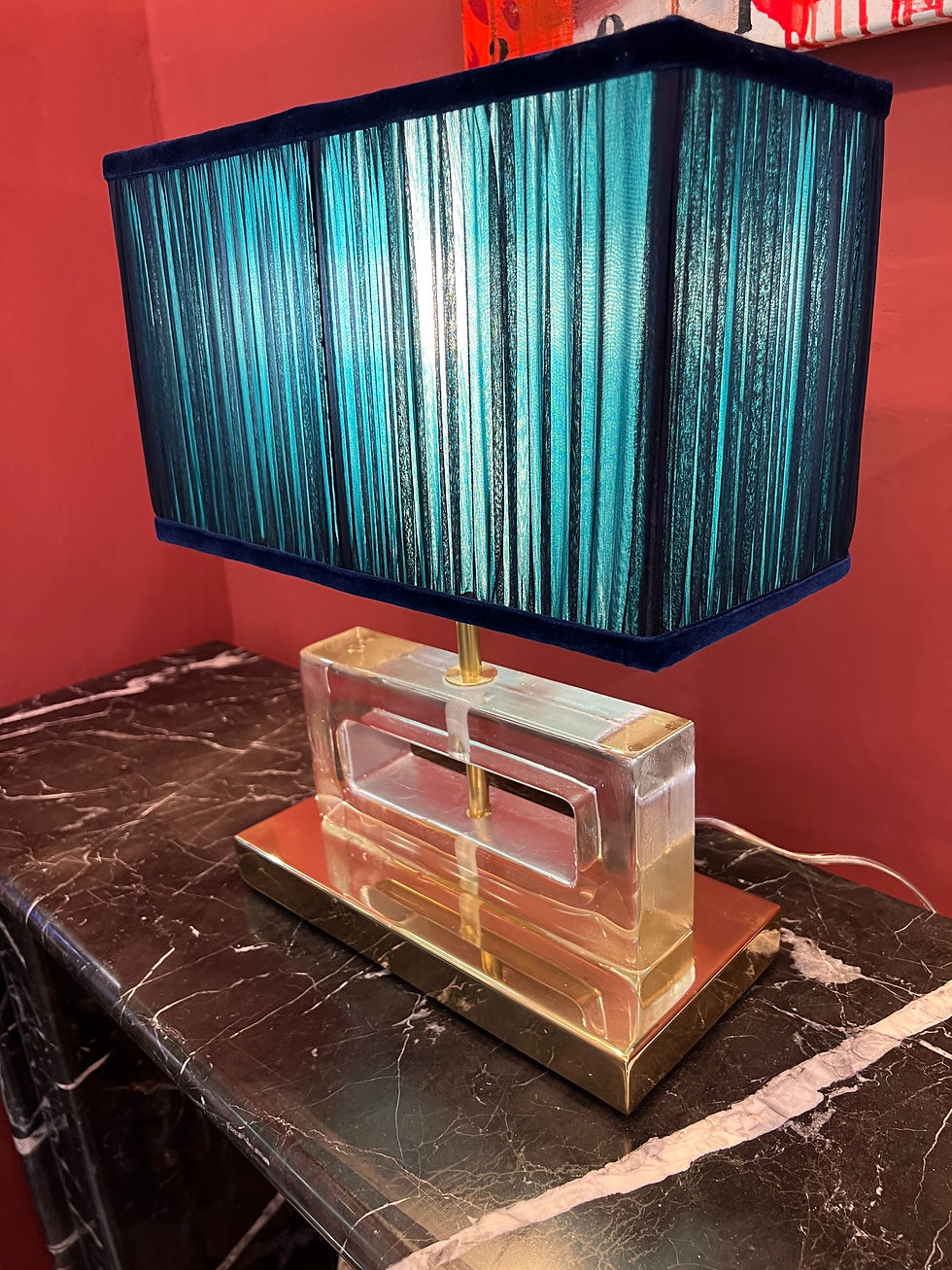 Miniatura: Coppia di lampade in vetro di Murano trasparente con nostri paralumi