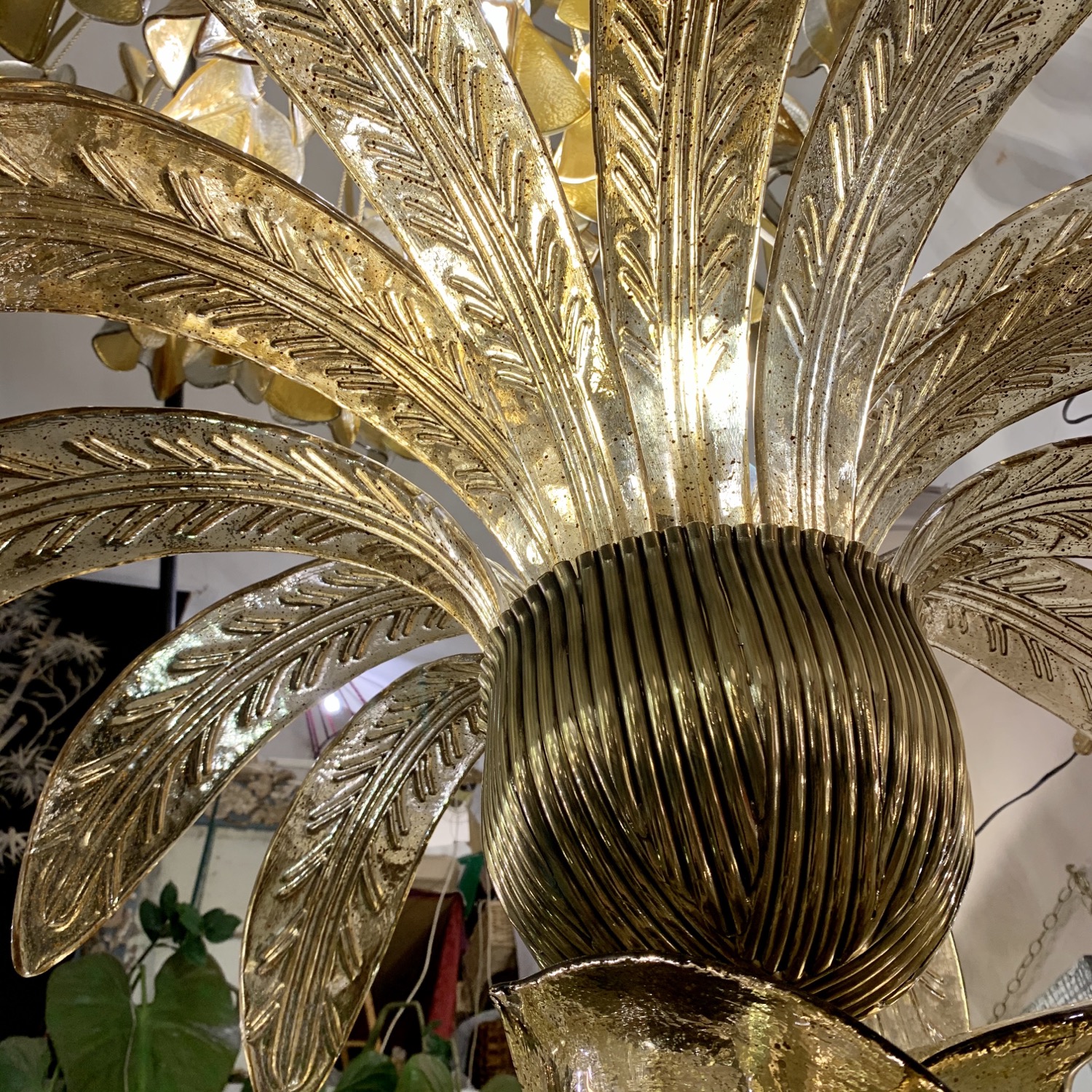 Miniatura: Lampada da terra a palma  in vetro di Murano fumè e oro