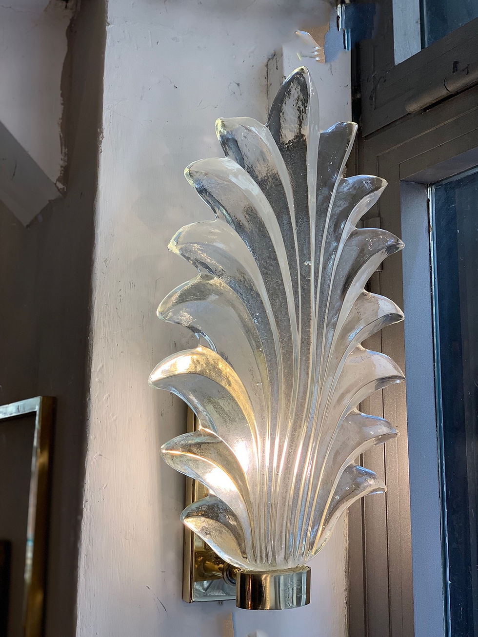 Miniatura: Pair of clear glass leaf sconces
