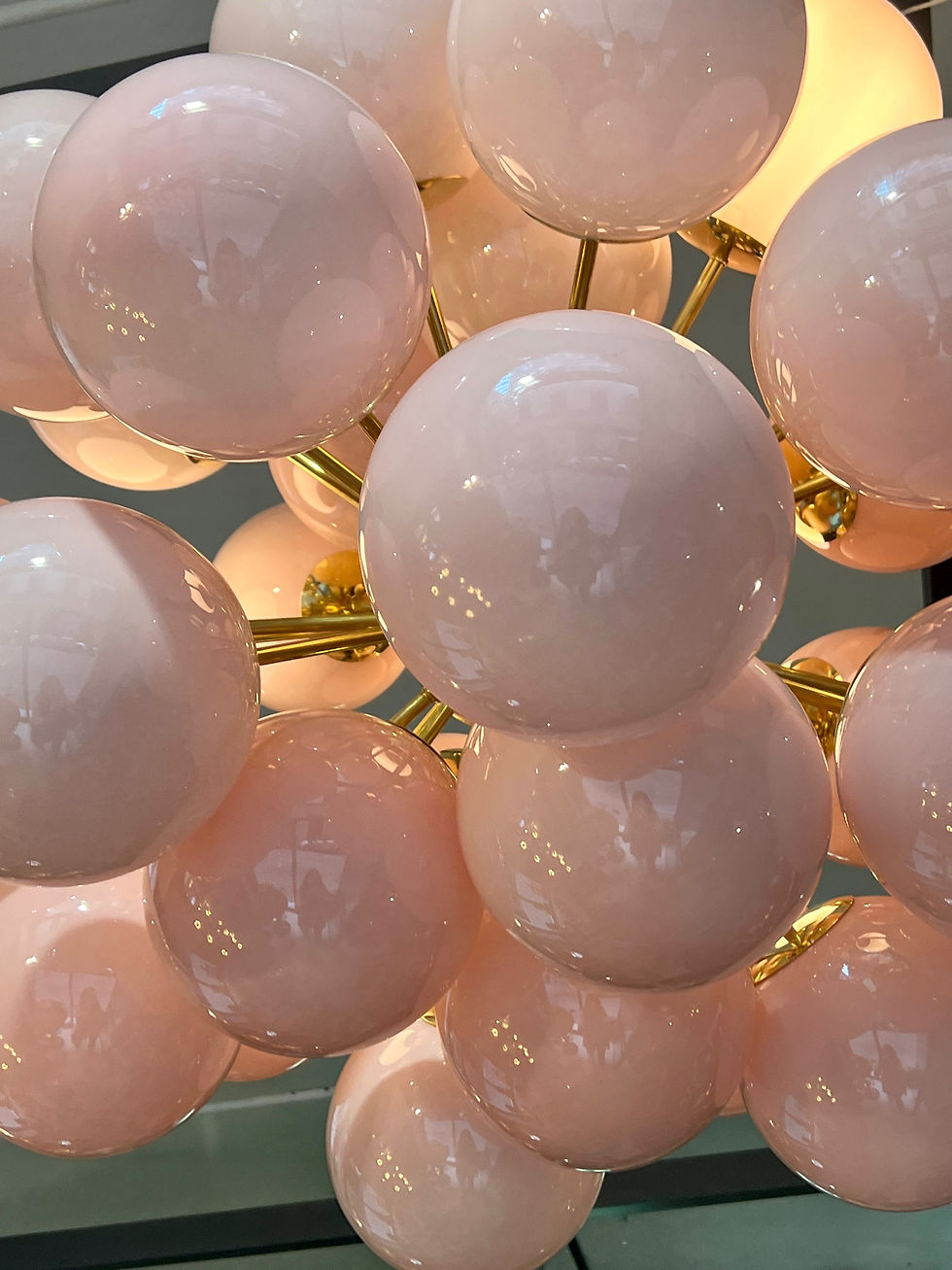 Miniatura: Lampadario Sputnik Con Sfere in Vetro Di Murano Rosa, 1980