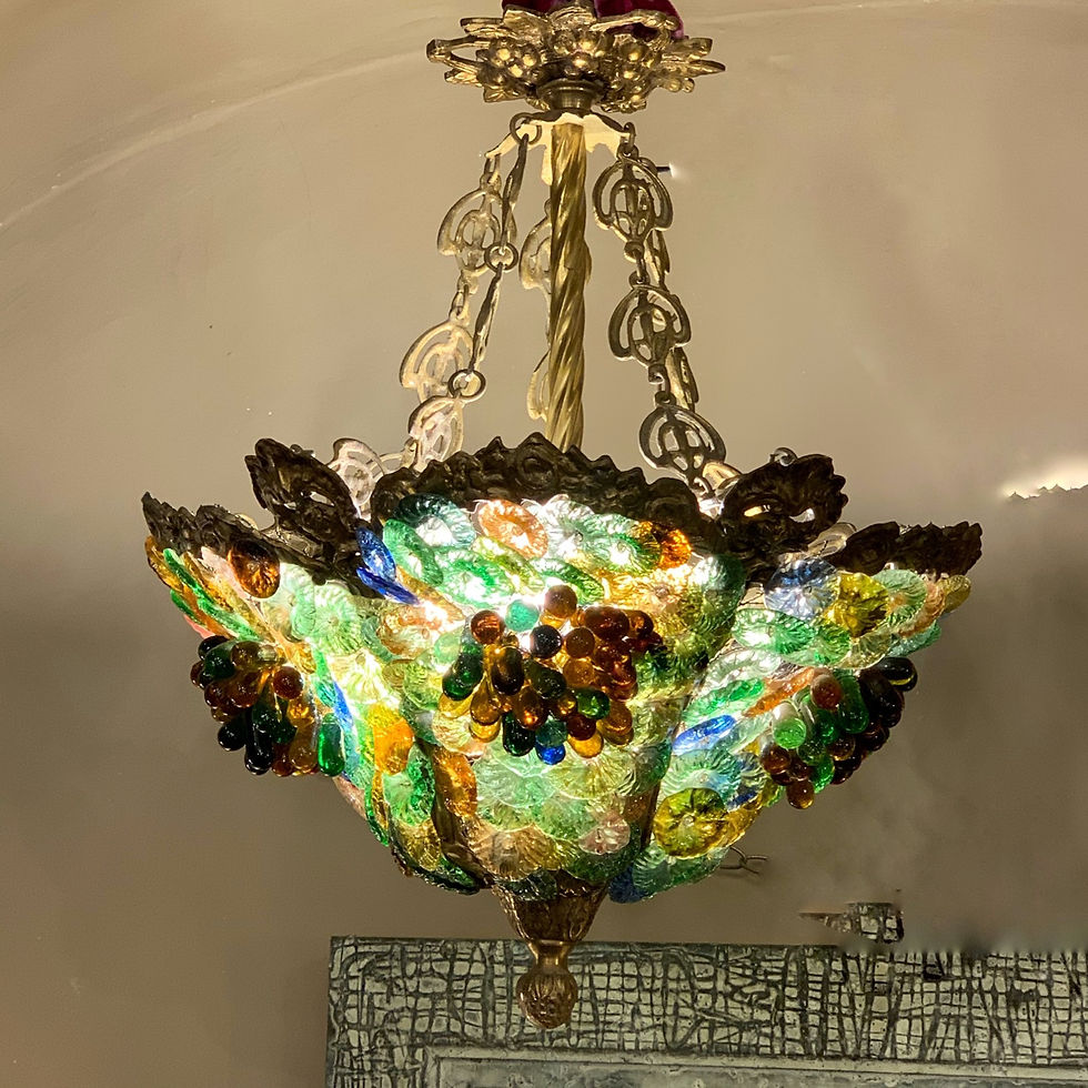 Miniatura: Lampadario Liberty in vetro di Murano e bronzo,1910