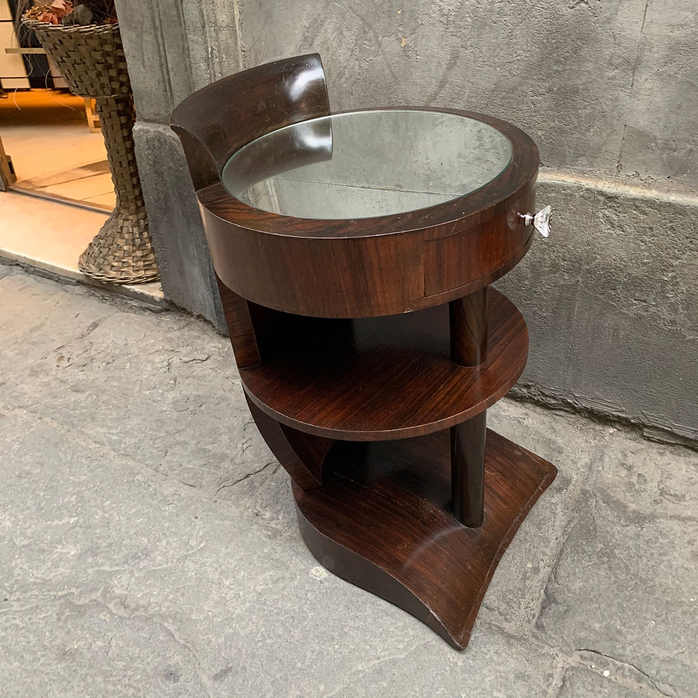 Miniatura: Pair of Art  Deco Mahogany night-stands with mirror round top, 1940s