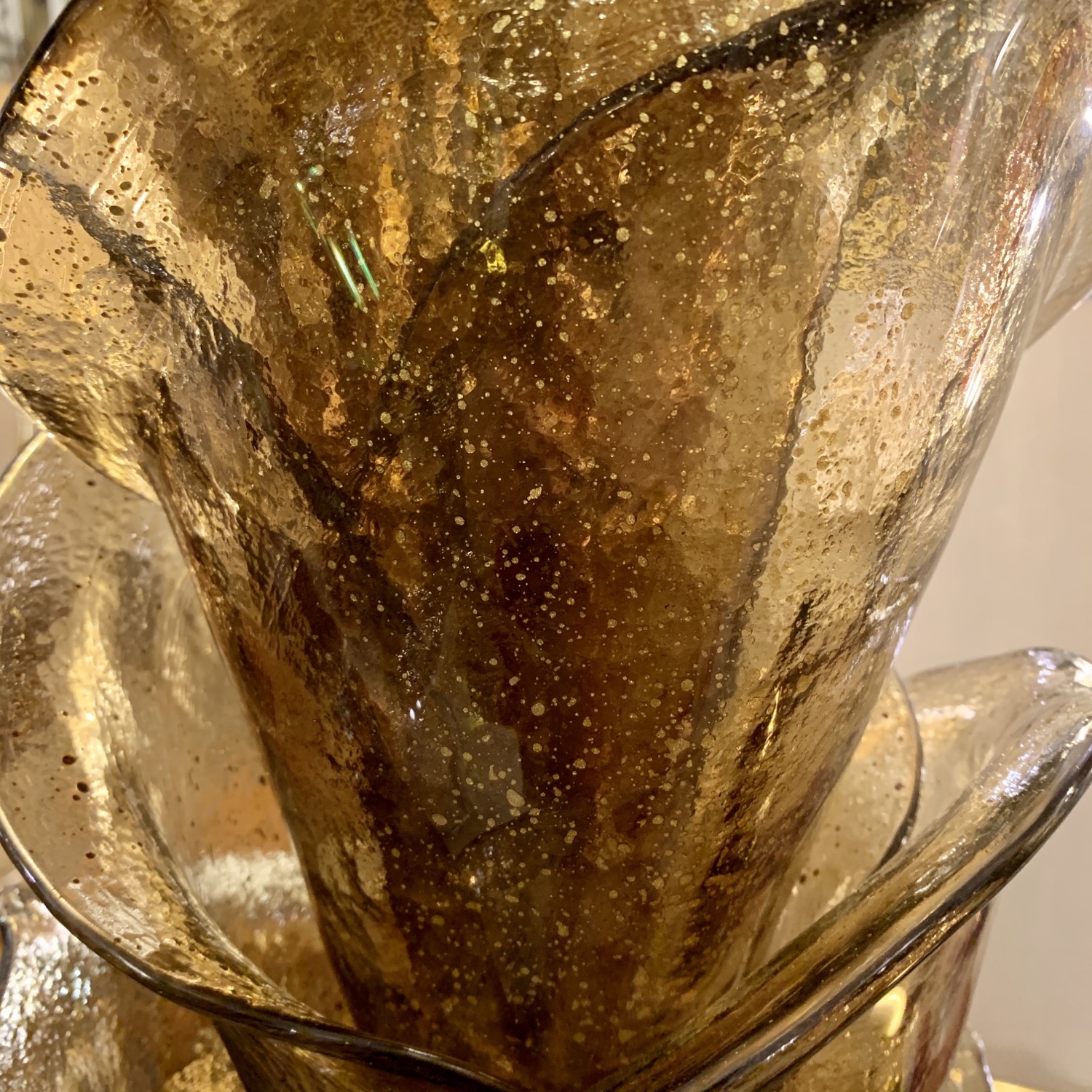 Miniatura: Fumè and Gold Murano Glass Palm Tree Floor Lamp, Brass Fittings, 1970s