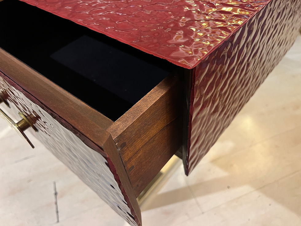 Miniatura: Burgundy Murano Ashlar Glass and Brass Console Table with Three Drawers 2000