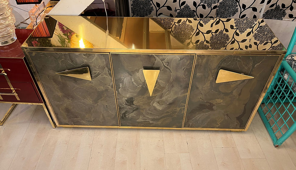 Miniatura: Credenza in vetro retro-dipinto effetto marmo, 1980