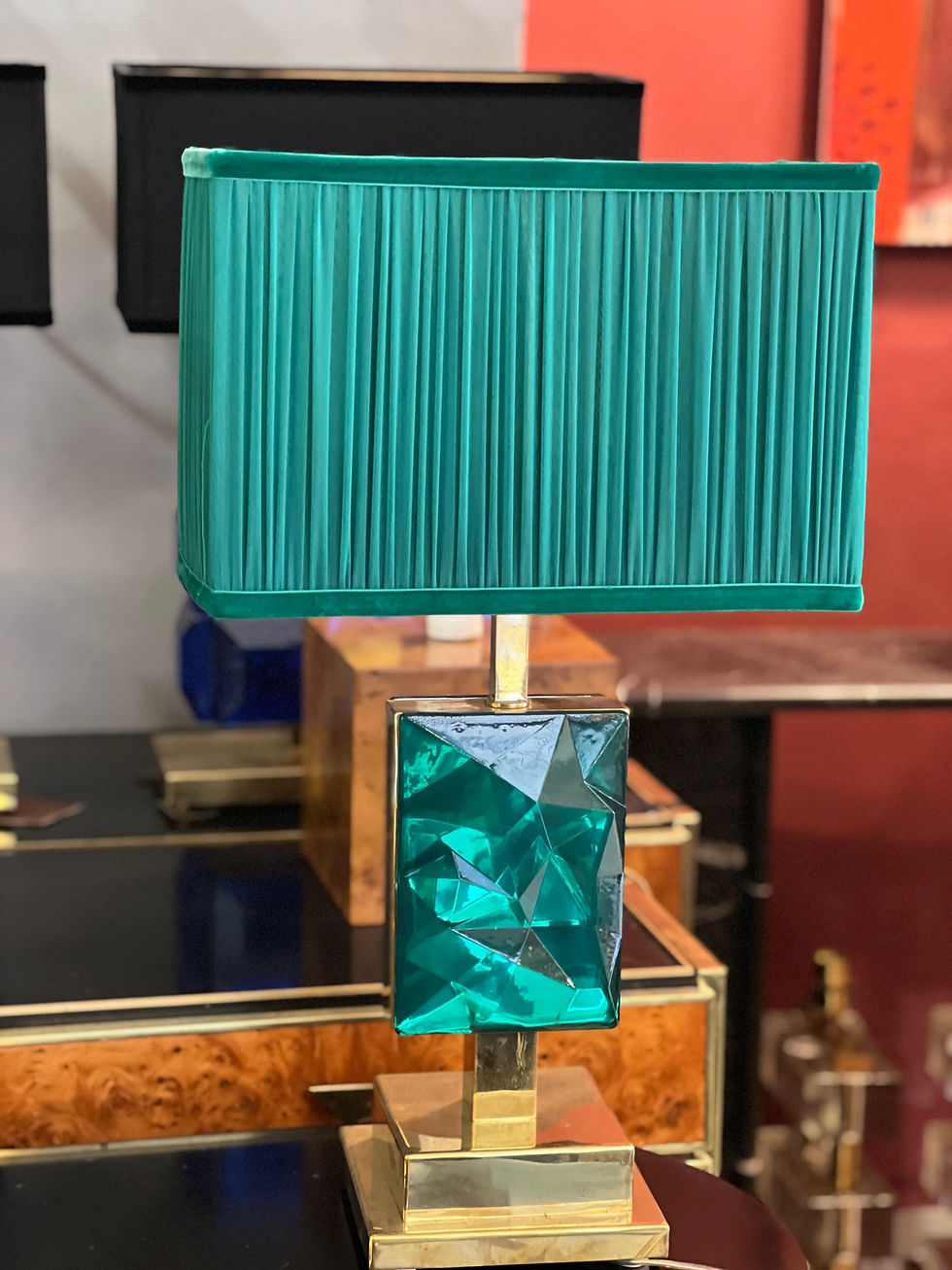 Miniatura: Coppia di Lampade in Vetro di Murano Verde Smeraldo Effetto Diamante, 1980