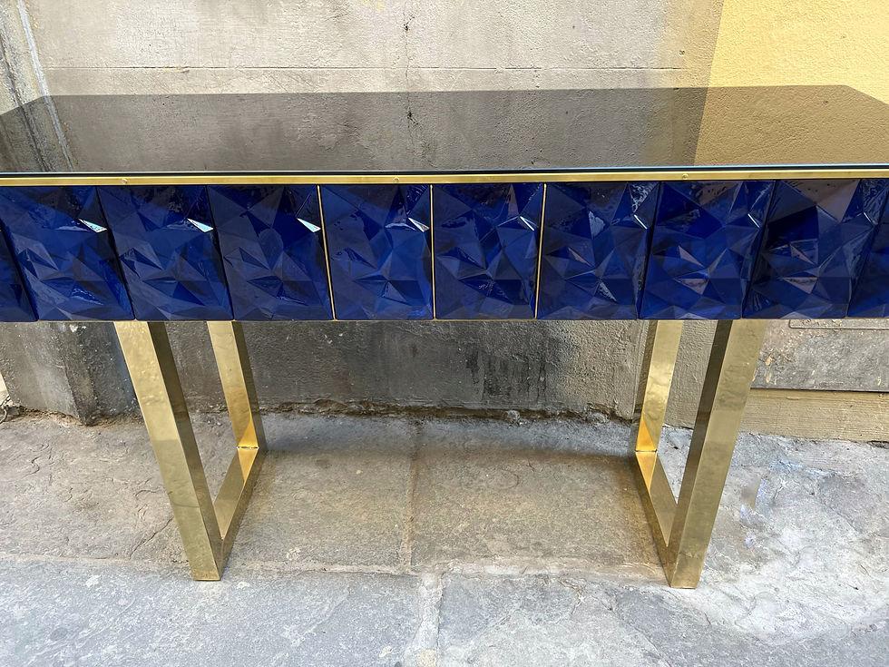 Miniatura: Consolle Gioiello in vetro di Murano blu a forma di diamante