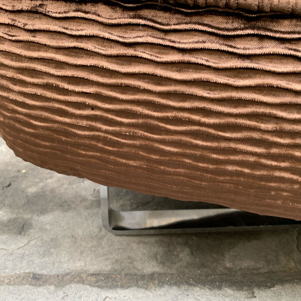 Miniatura: Bronzed Brown Velvet Oval Bench Chromed Legs, Italian Design, 1970s