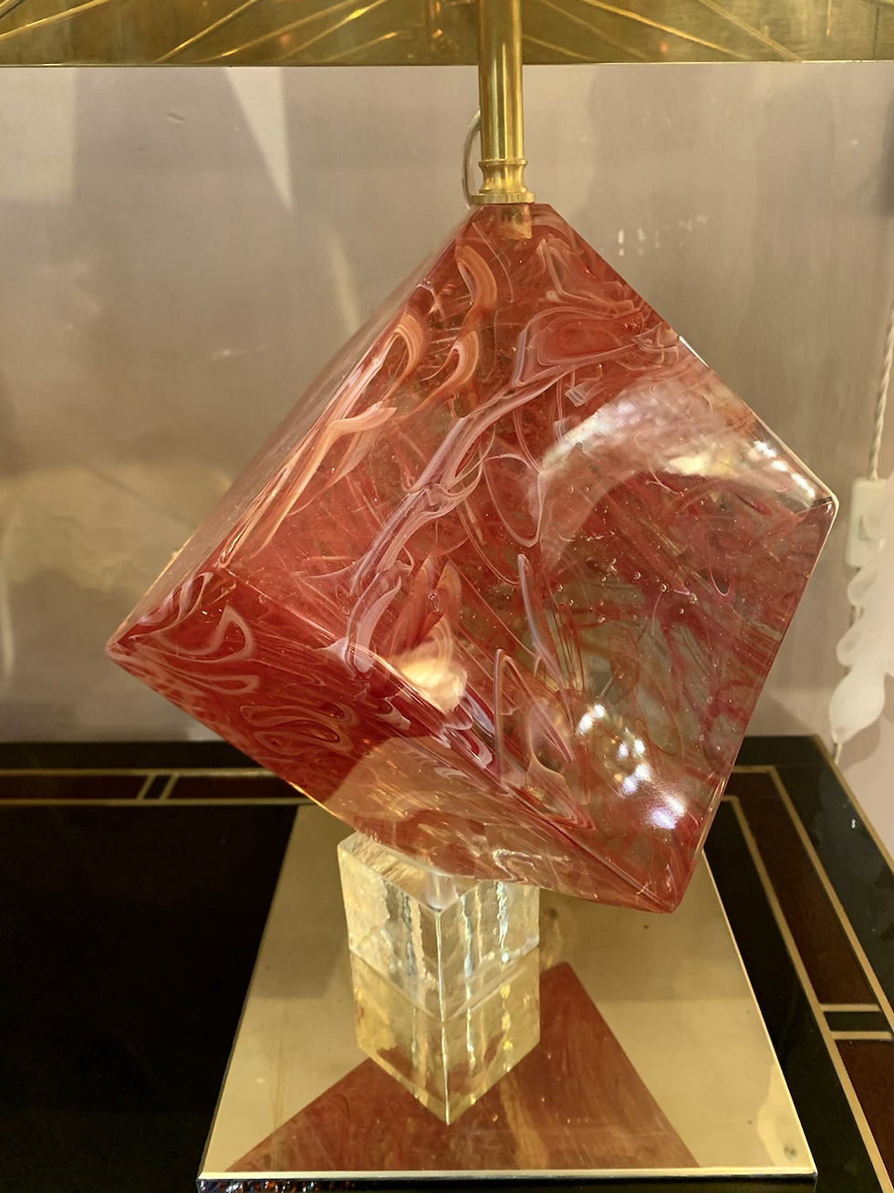 Miniatura: Coppia di lampade arancio in vetro di Murano con paralumi in ottone, 1980s