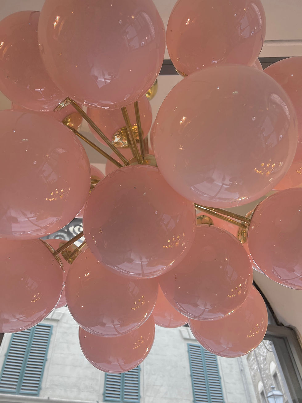 Miniatura: Lampadario Sputnik Con Sfere in Vetro Di Murano Rosa, 1980