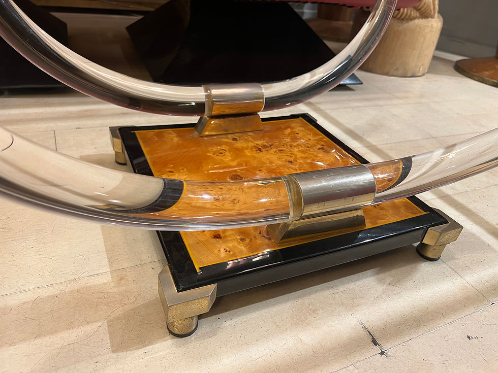 Miniatura: Tavolo da fumo vintage in vetro con corna in Plexiglas e base in radica 1970