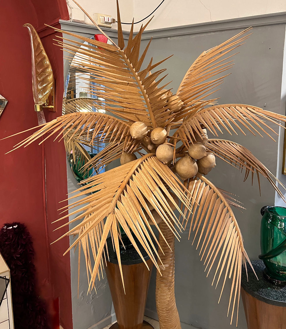 Thumbnail: Vintage Carved Wood Palm Tree Sculpture 1980