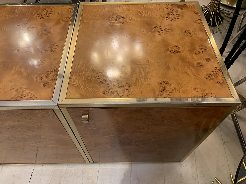 Miniatura: Brass and Burl Wood Italian Sectional Credenza, 1970