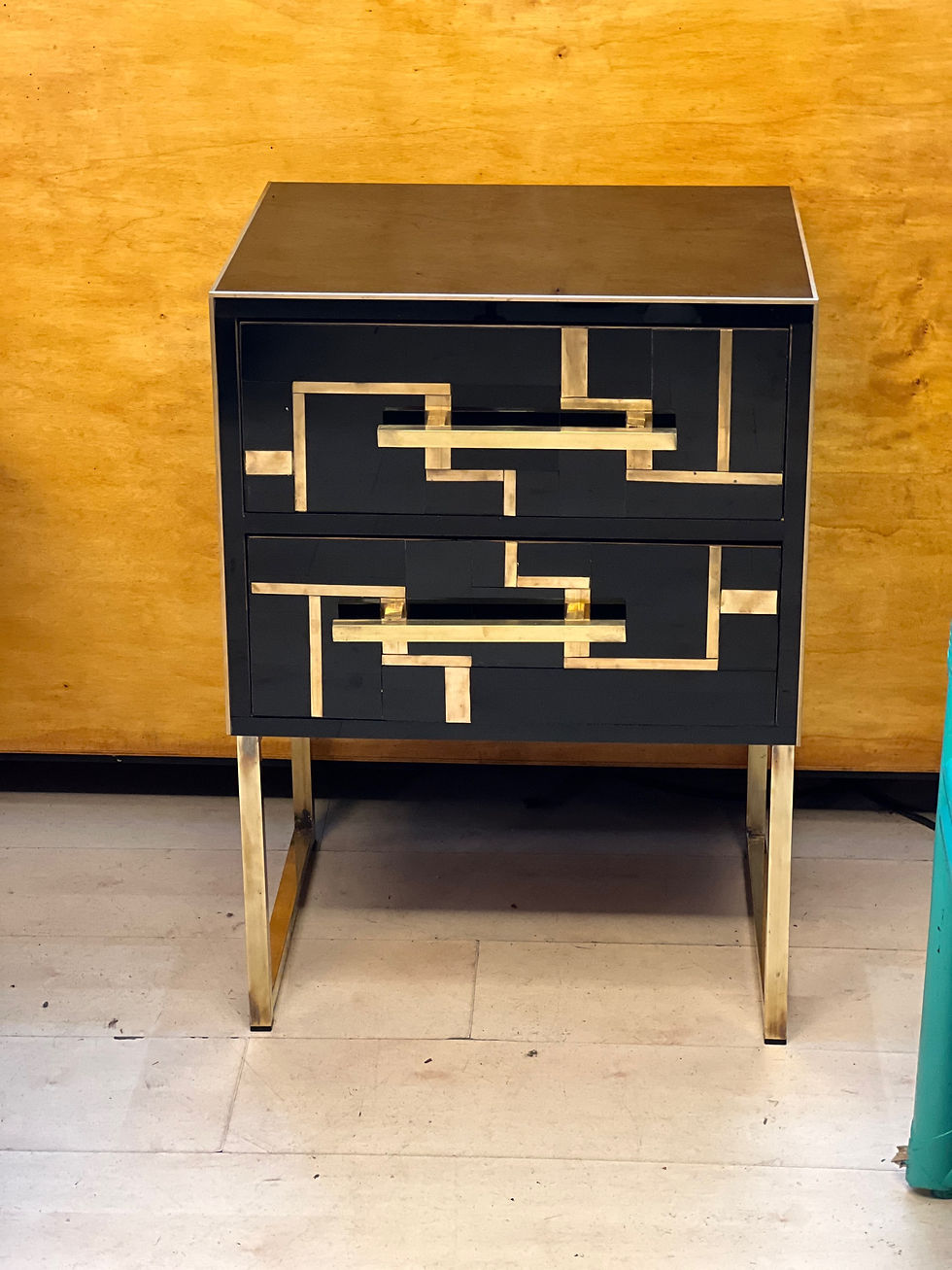Miniatura: Pair of black opaline night-stands with brass inlays,1970s
