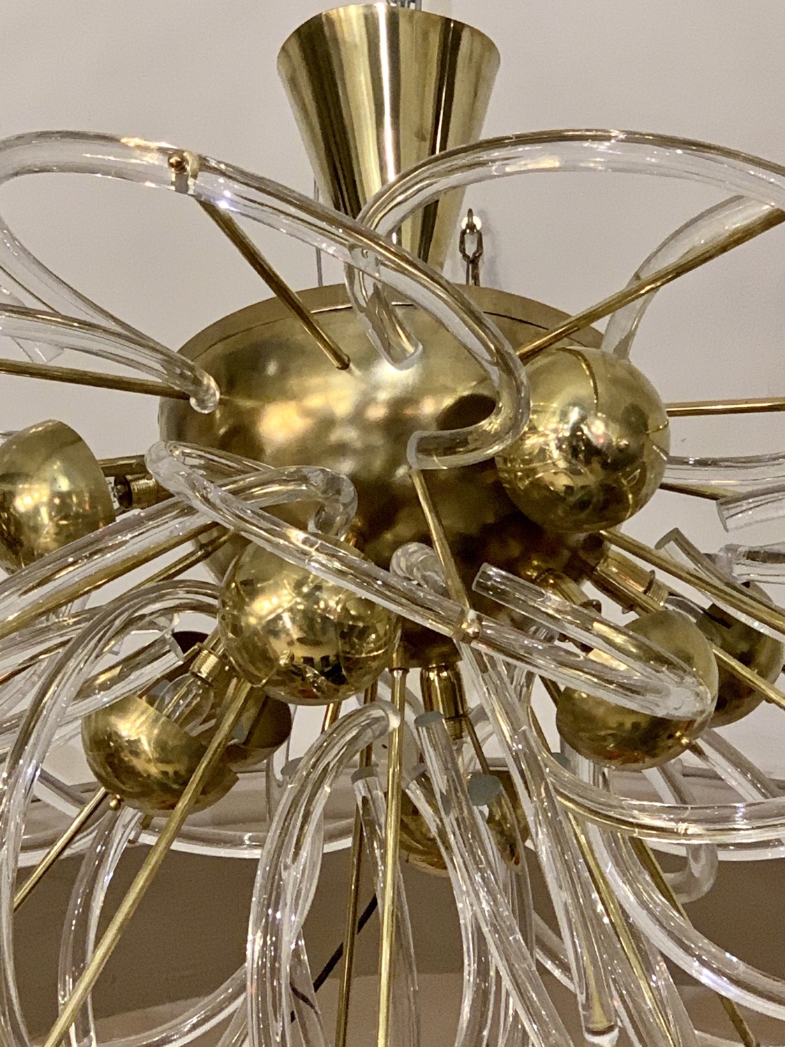 Miniatura: Lampadario di Murano in ottone con cerchi in vetro, 1970