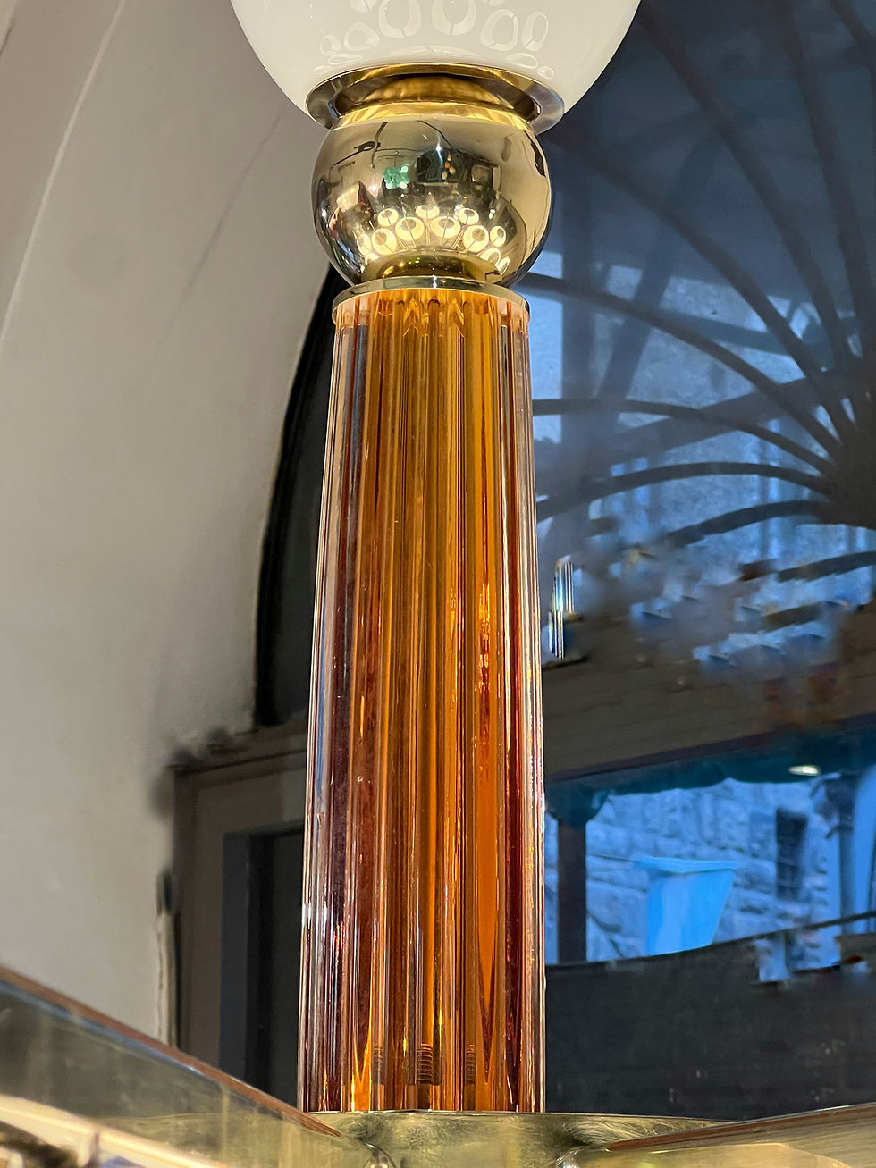 Miniatura: Large Round White and Amber Toned Murano Glass Chandelier by Vistosi, 1970
