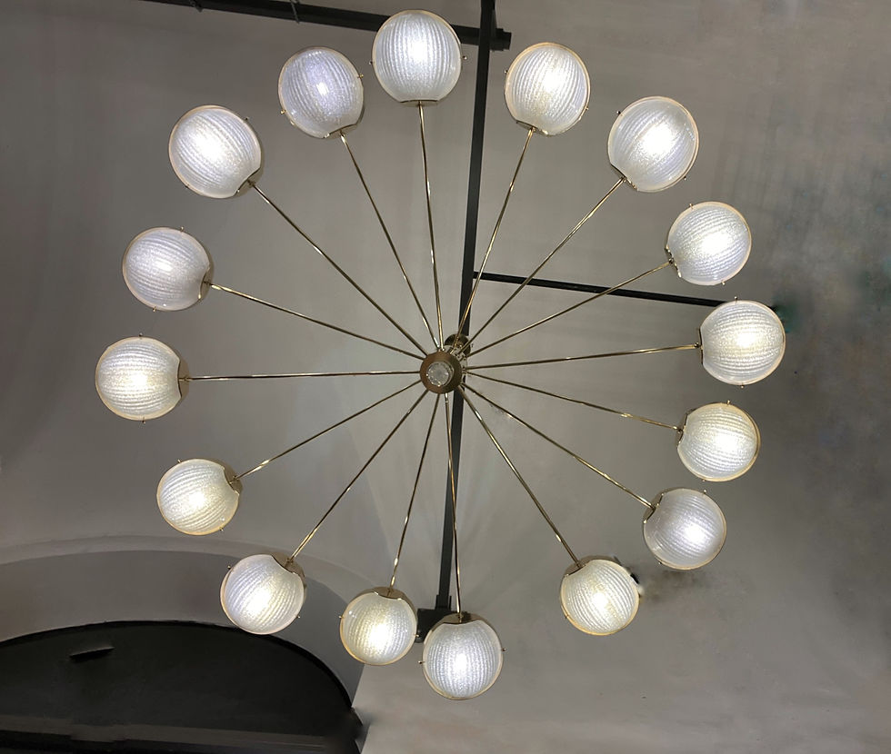 Miniatura: Grande Lampadario Rotondo in Vetro di Murano e Ottone, 1970