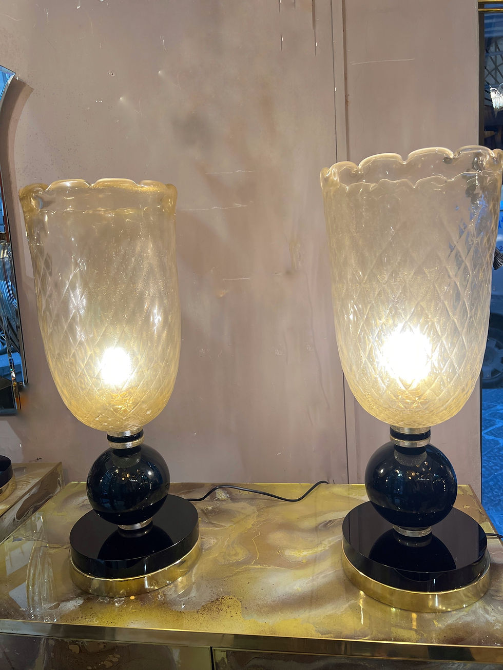 Miniatura: Pair of Gold Murano Glass Table Lamps, 1980s