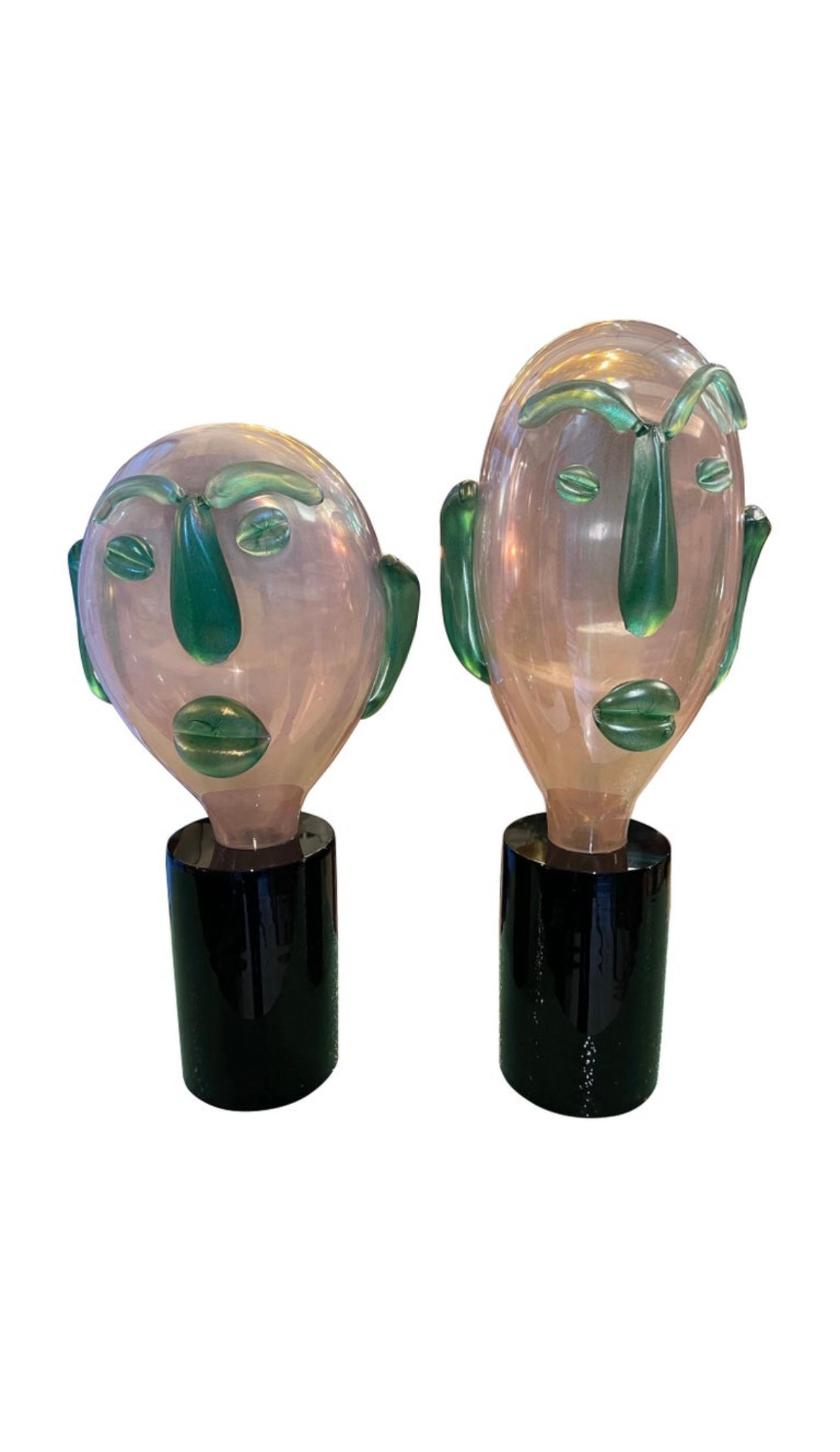 Pair of Modernist Murano Glass Sculptures Head Shaped Picasso Style, 1980