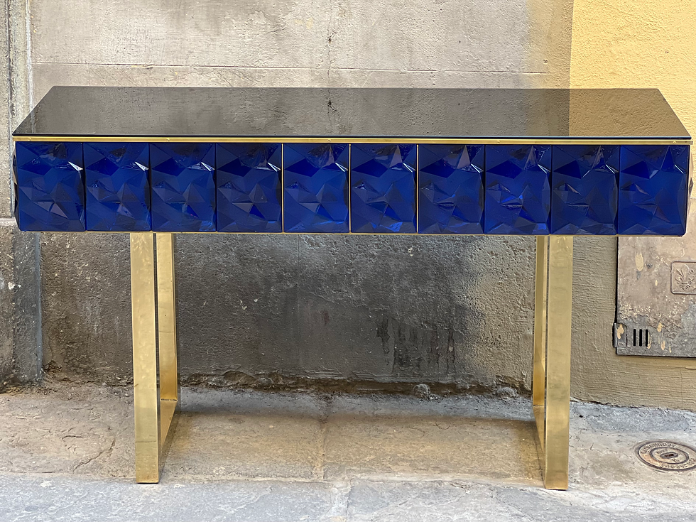 Miniatura: Consolle Gioiello in vetro di Murano blu a forma di diamante