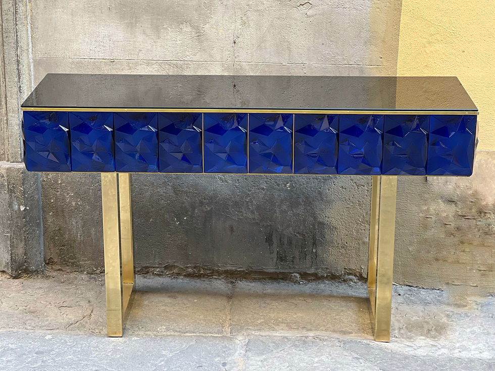 Miniatura: Diamond-Shaped Blue Murano Glass Console