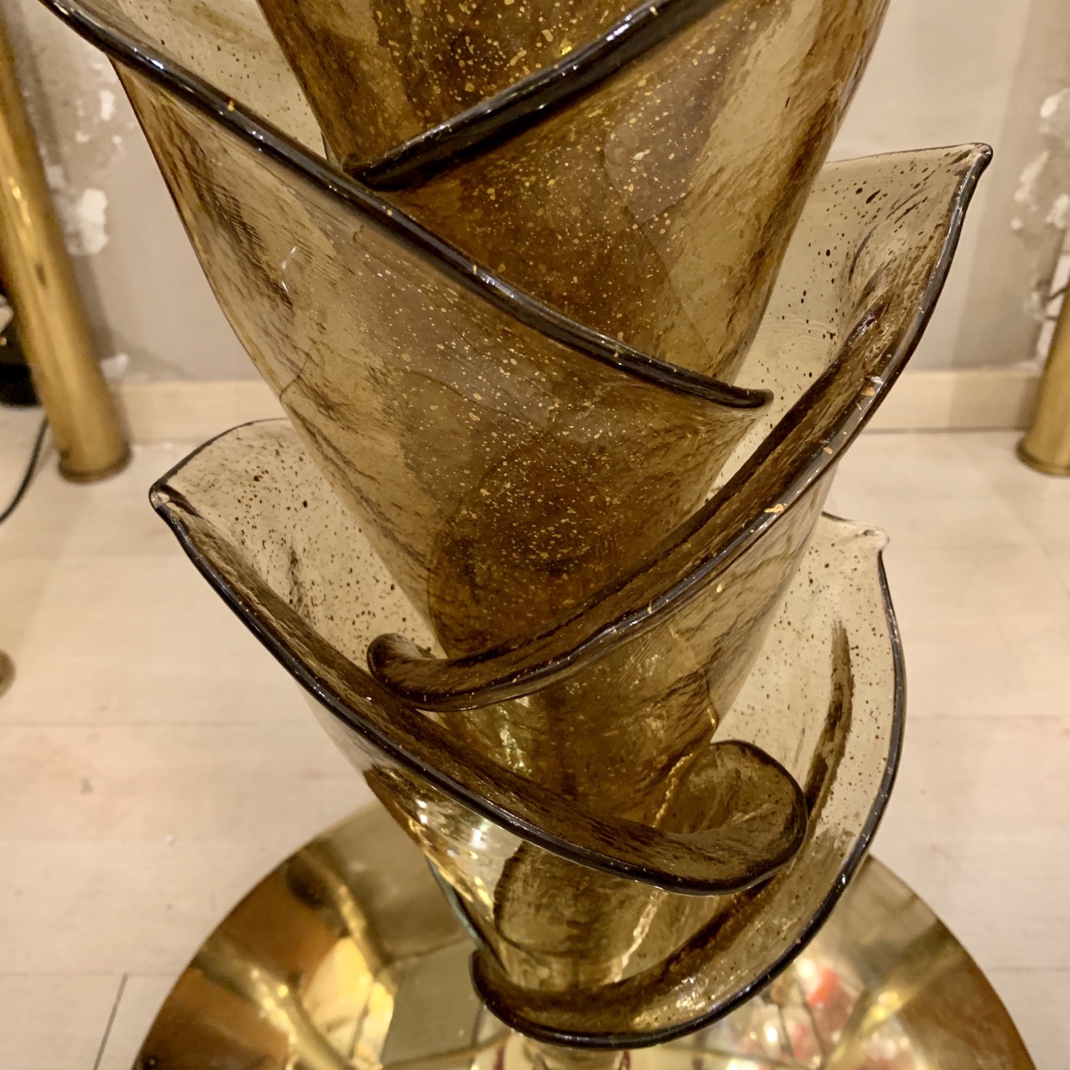 Miniatura: Fumè and Gold Murano Glass Palm Tree Floor Lamp, Brass Fittings, 1970s