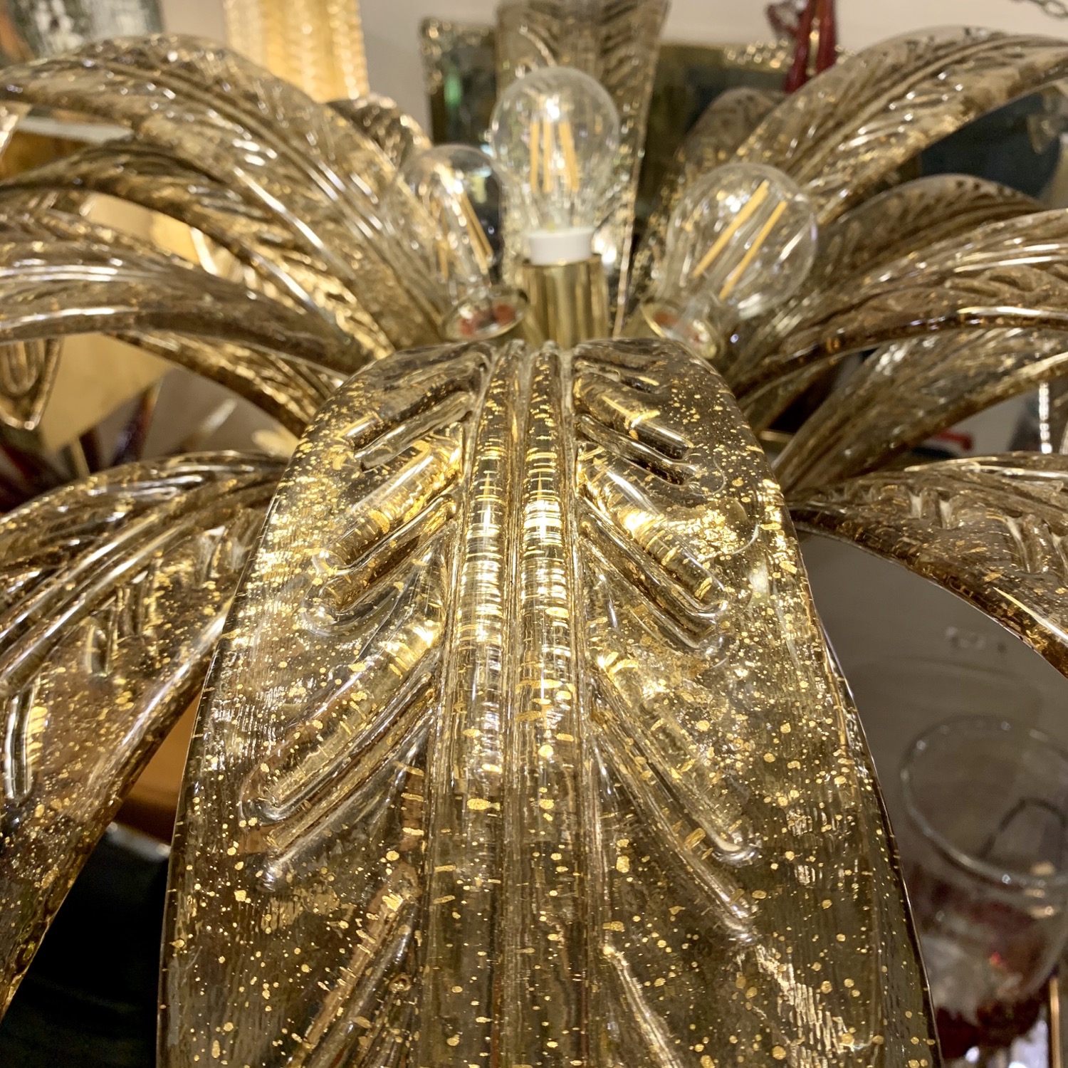 Miniatura: Lampada da terra a palma  in vetro di Murano fumè e oro