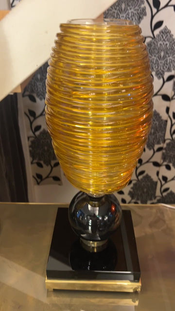 Miniatura: Coppia di lampade in vetro di Murano Ambra di Vistosi, 1980