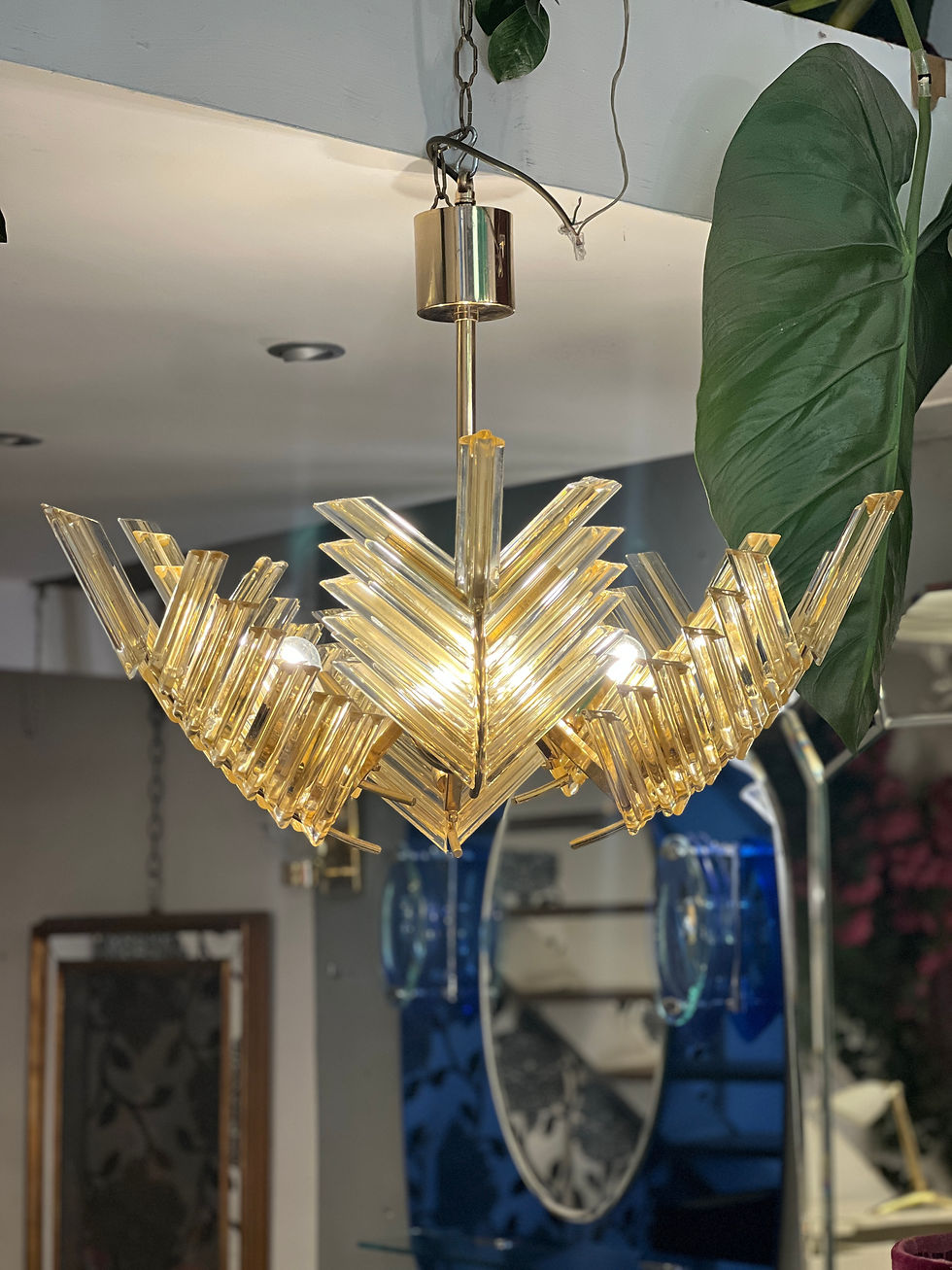Miniatura: Vintage Gold Murano Glass Palm Leaves and Brass Chandelier 1970