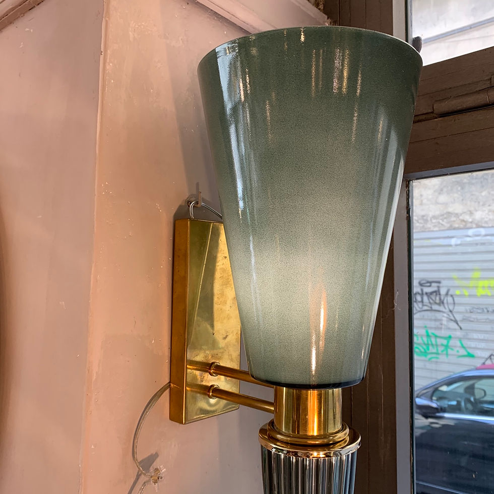 Miniatura: Coppia di appliques decó in vetro di Murano verde forma coniche 