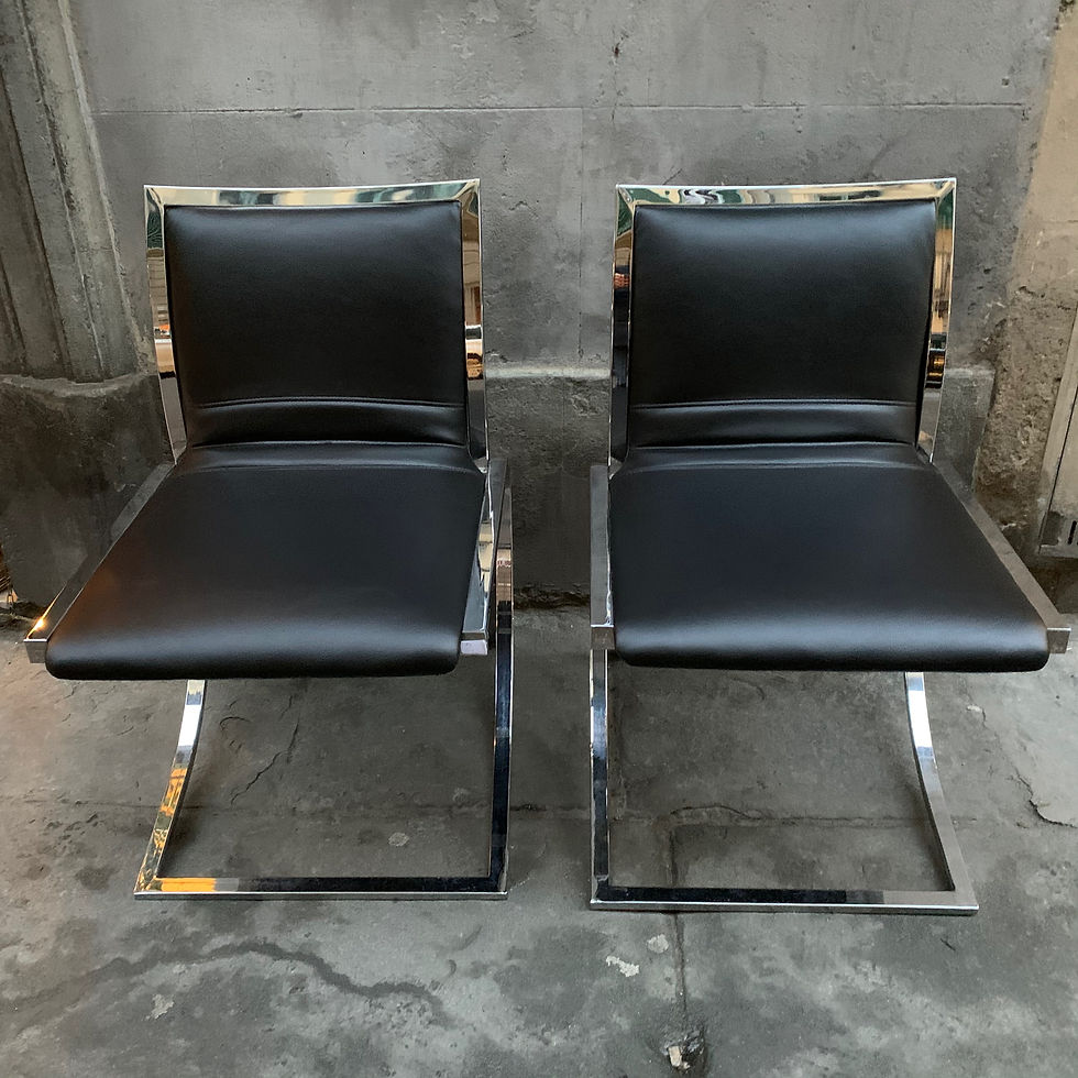 Miniatura: Set of 6 chairs, steel structure and  black eco leather, 1970s
