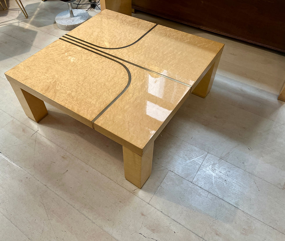 Miniatura: Vintage Birch Burl Coffee Table with Brass Inlays, 1970