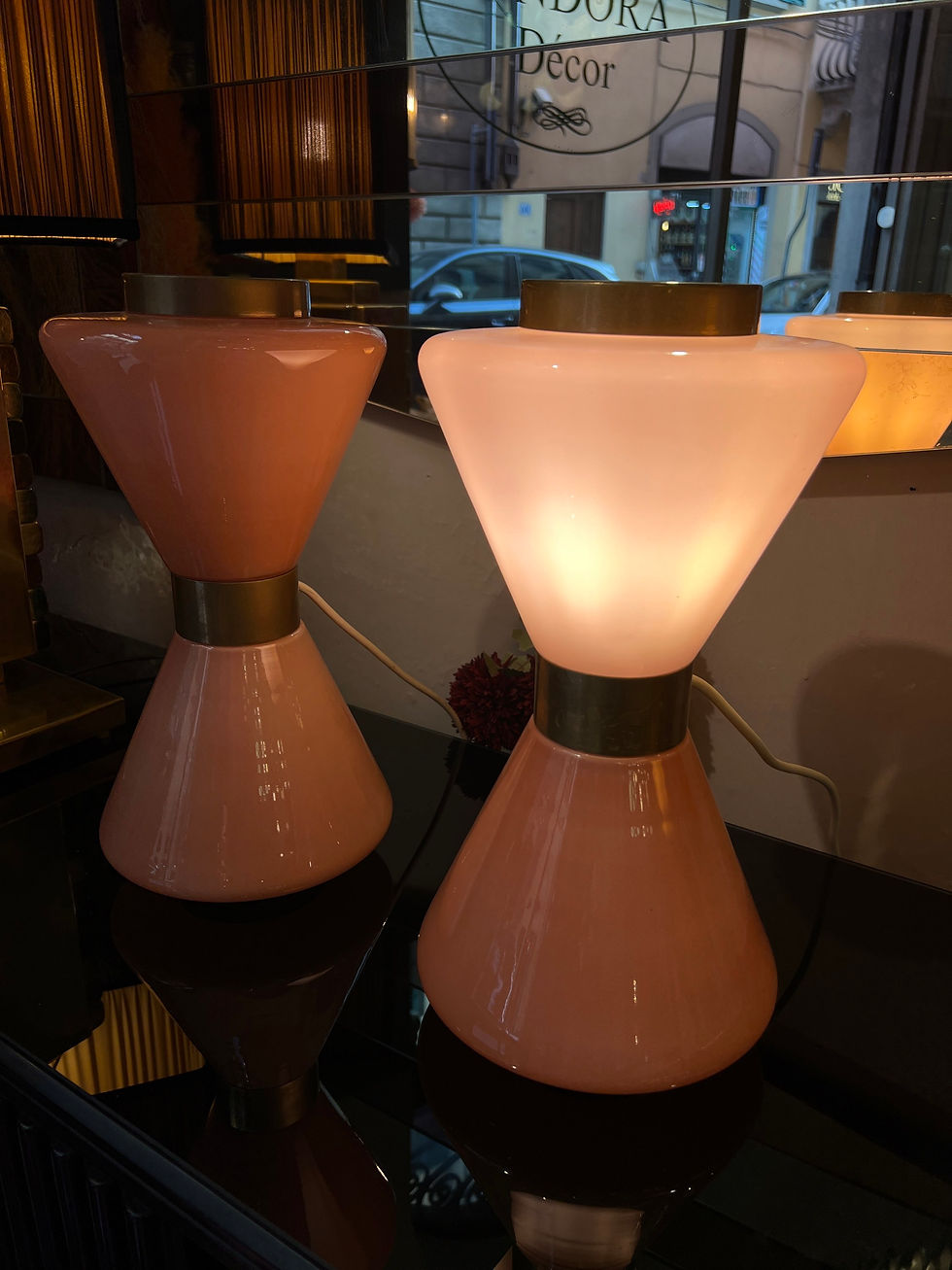 Miniatura: Coppia di lampade in vetro di Murano Rosa a clessidra , 1950s