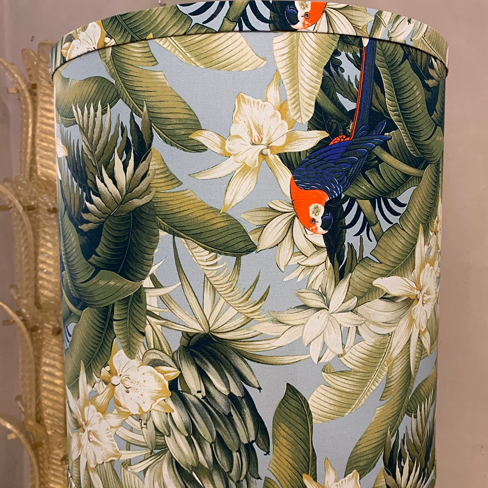 Miniatura: Pair of Murano Two-Sided Glass Parrots Table Lamps with Jungle Fabric, 1970s