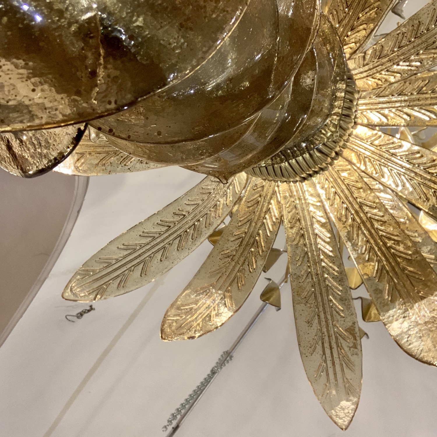 Miniatura: Lampada da terra a palma  in vetro di Murano fumè e oro