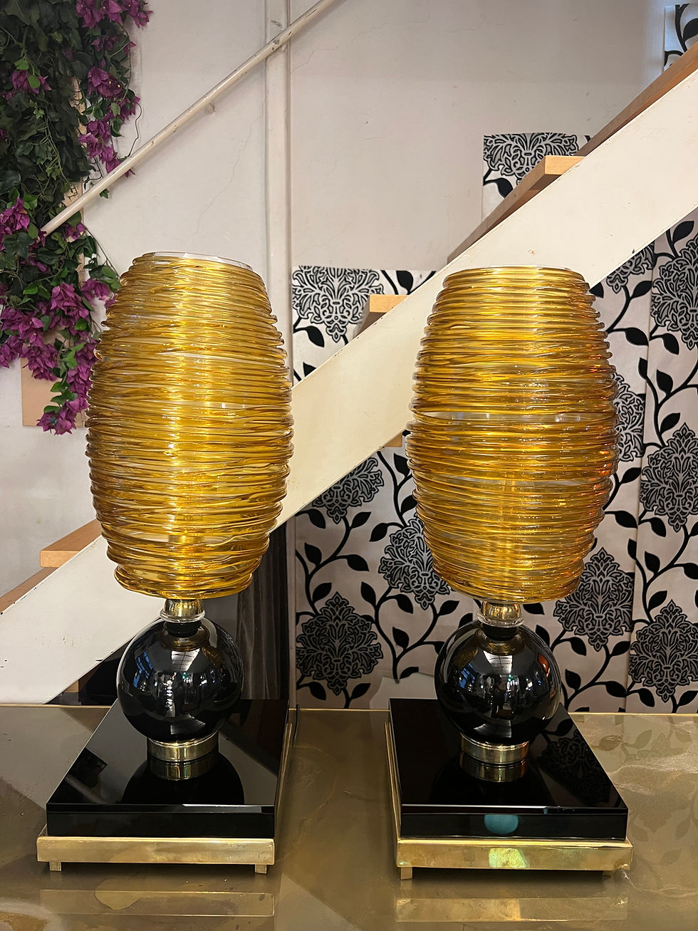 Miniatura: Pair of Hand-blown Amber-Colored Murano Glass Table Lamps by Vistosi Murano 1980