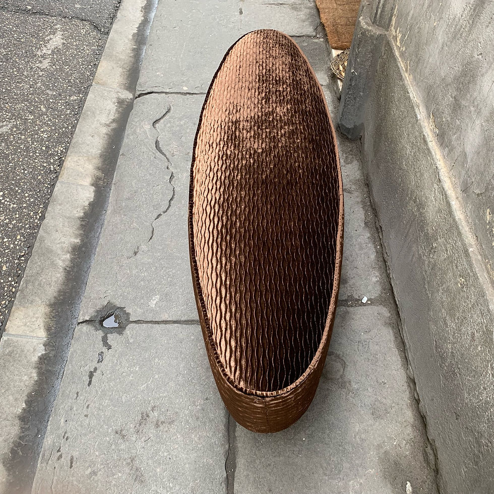 Miniatura: Bronzed Brown Velvet Oval Bench Chromed Legs, Italian Design, 1970s
