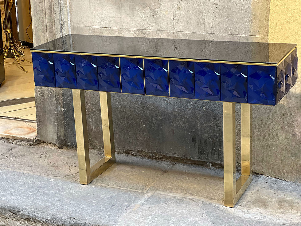 Miniatura: Consolle Gioiello in vetro di Murano blu a forma di diamante