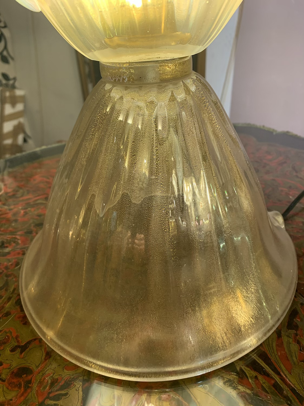 Miniatura: Pair of Gold Flecks Murano Glass Table Lamps Iridescent Effect, 1950s