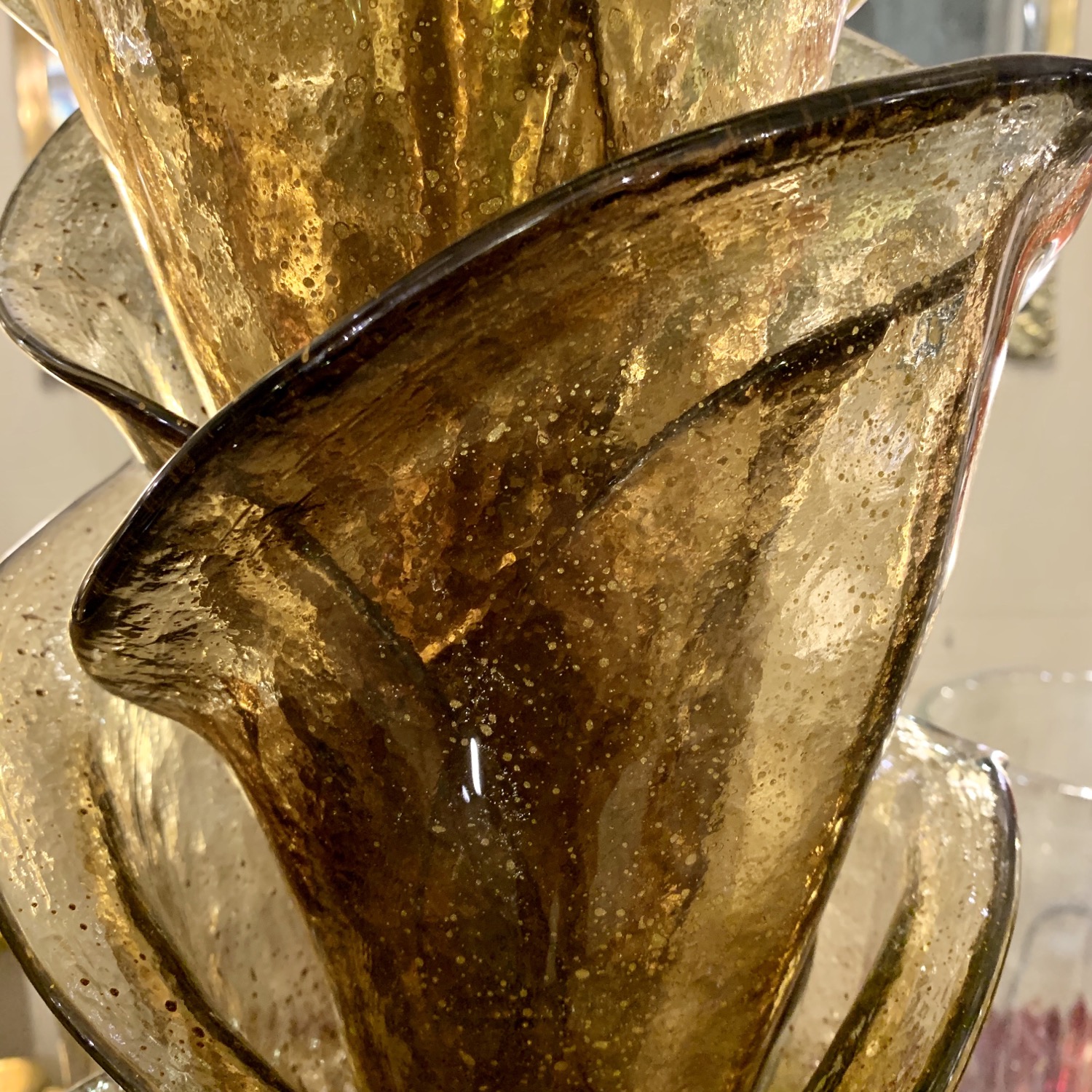 Miniatura: Lampada da terra a palma  in vetro di Murano fumè e oro