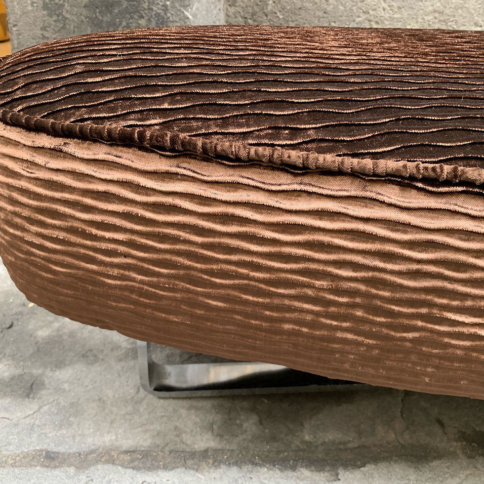 Miniatura: Bronzed Brown Velvet Oval Bench Chromed Legs, Italian Design, 1970s