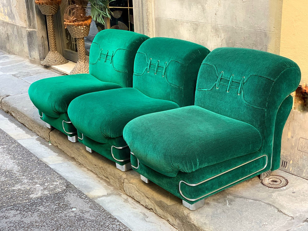 Miniatura: Set of Three Vintage Green Armchairs with Chrome Details, 1970s