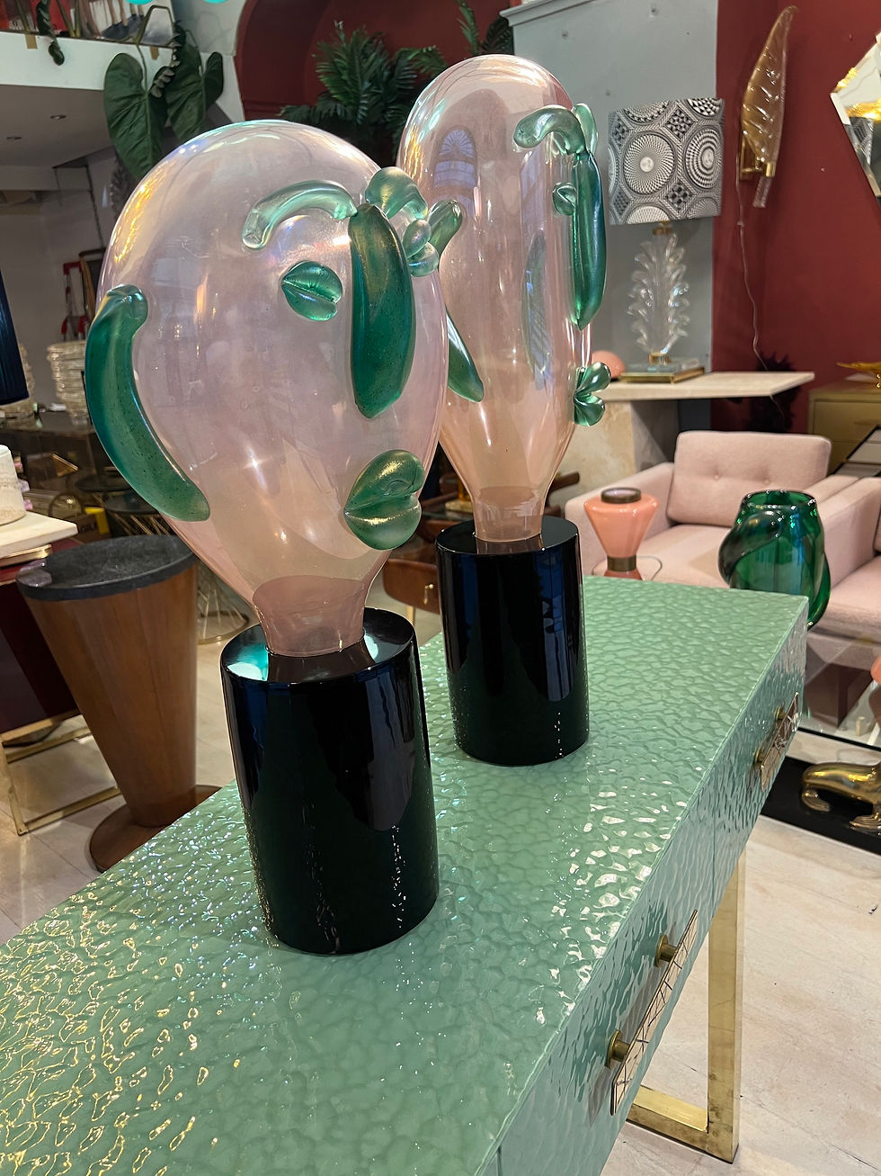 Miniatura: Pair of Modernist Murano Glass Sculptures Head Shaped Picasso Style, 1980