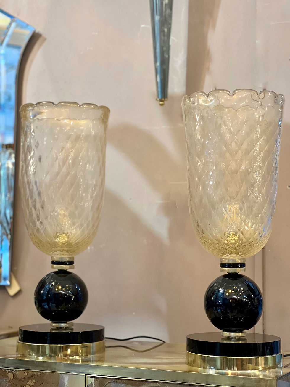 Miniatura: Coppia di lampade in vetro di Murano oro con base nera, 1940