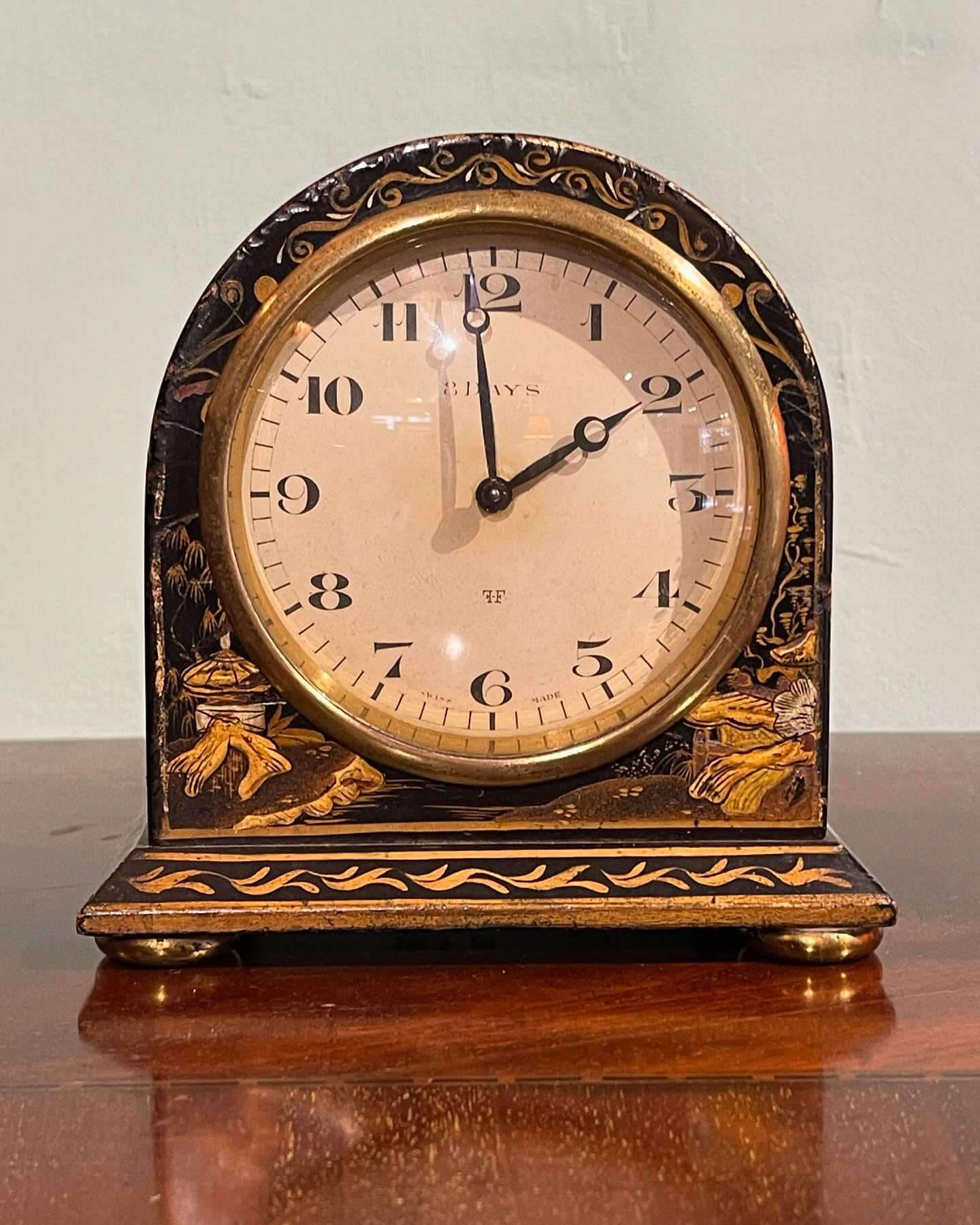Early 20th century chinoiserie eight day movement mantel clock.