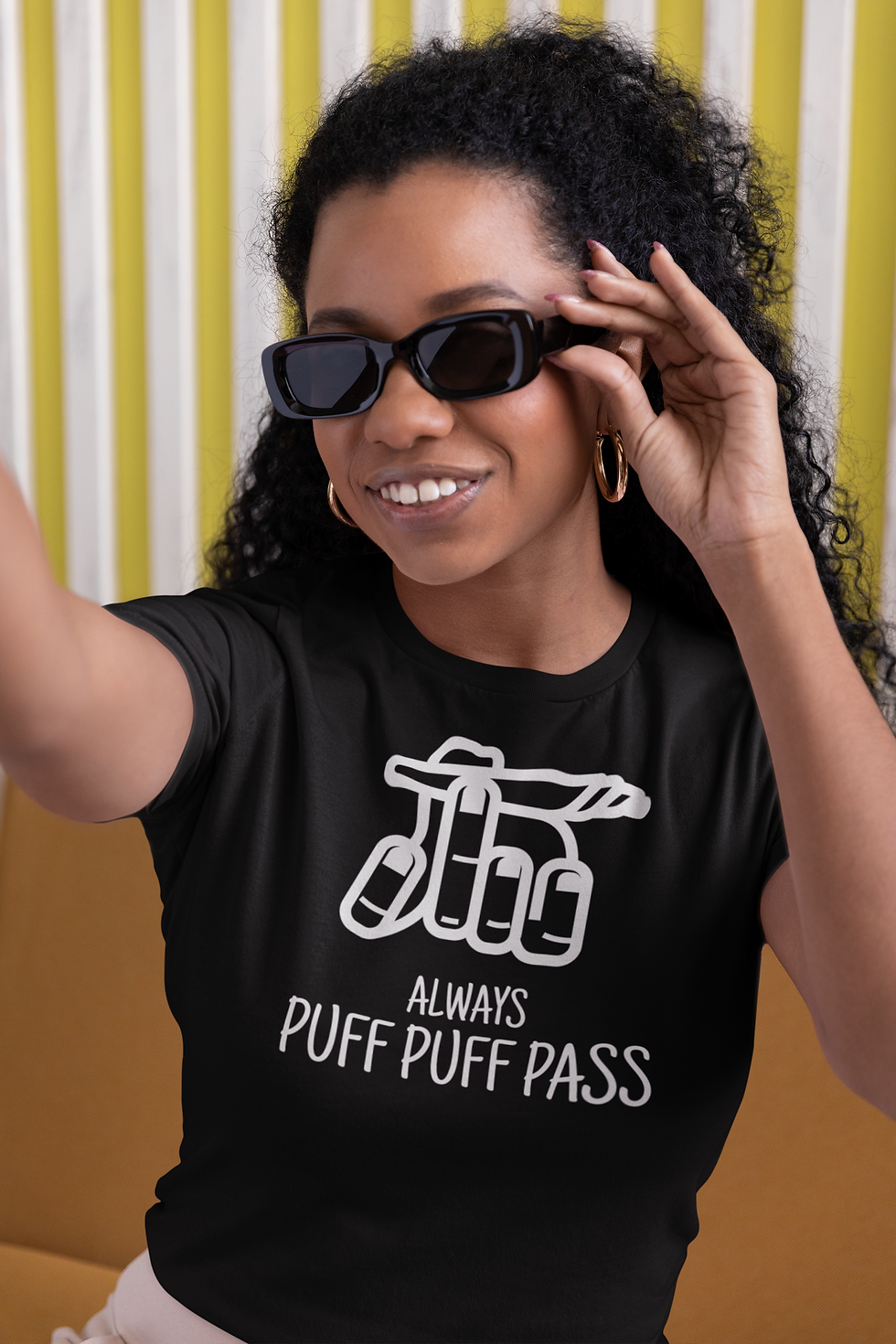 round-neck-bella-canvas-tee-mockup-of-a-curly-haired-woman-with-sunglasses-m33164