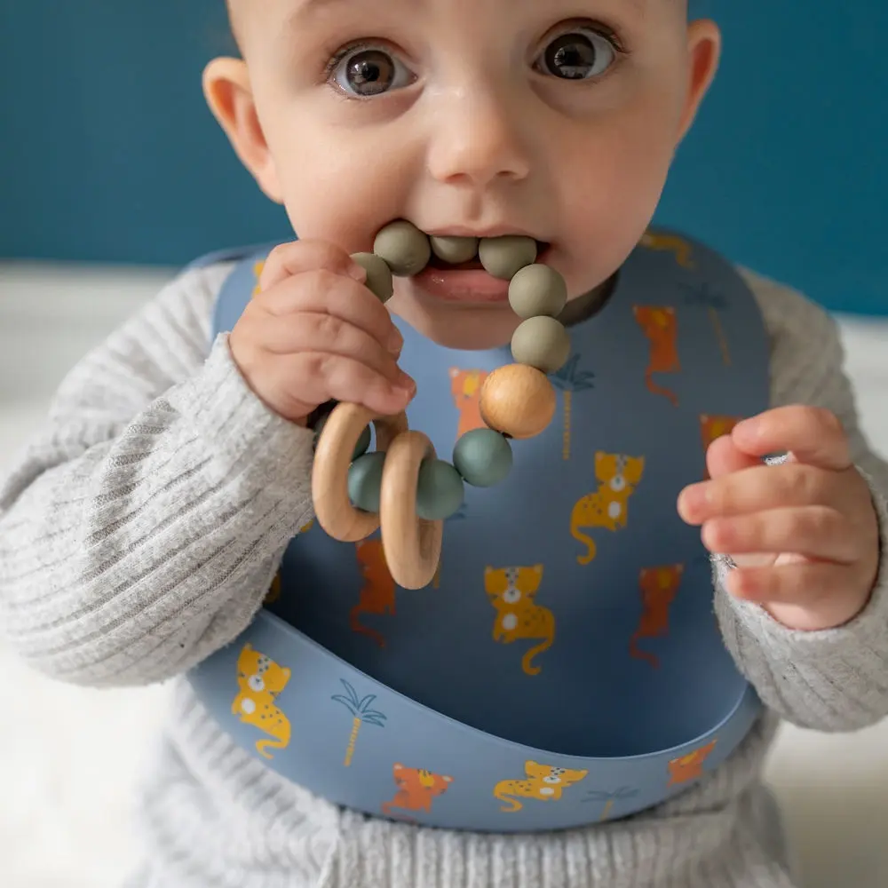 Baby's First Wooden Bead Teether and Rattle - Blue Grey
